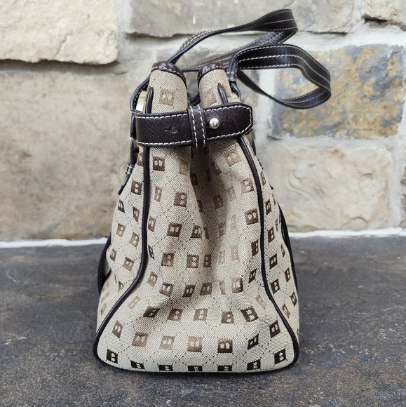 Bally Leather Harness Canvas Print Bag Satchel Tote Purse - Picture 5 of 12